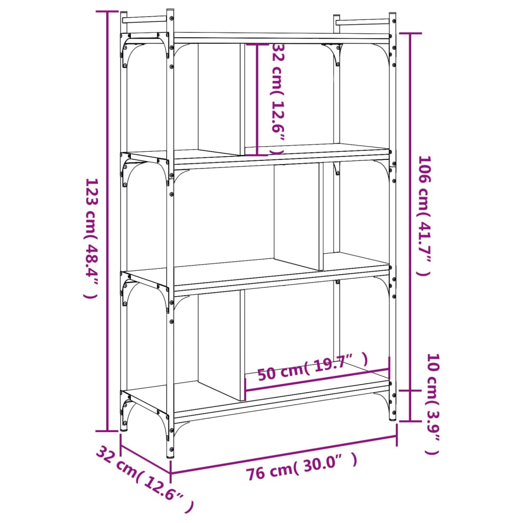 vidaXL Βιβλιοθήκη 4 Επιπέδων Μαύρη 76 x 32 x 123 εκ. από Επεξεργ. Ξύλο