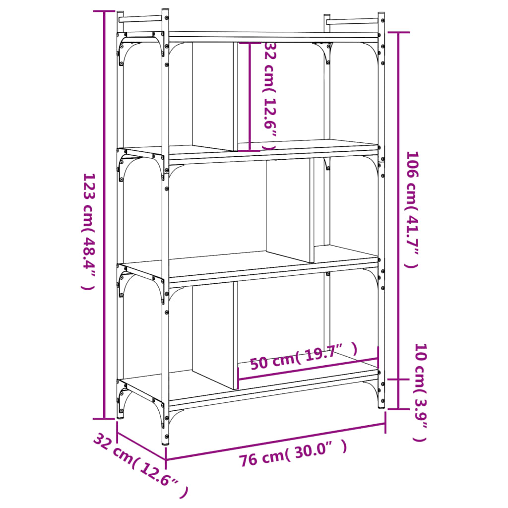 vidaXL Βιβλιοθήκη 4 Επιπέδων Καπνιστή Δρυς 76x32x123 εκ. Επεξ. Ξύλο