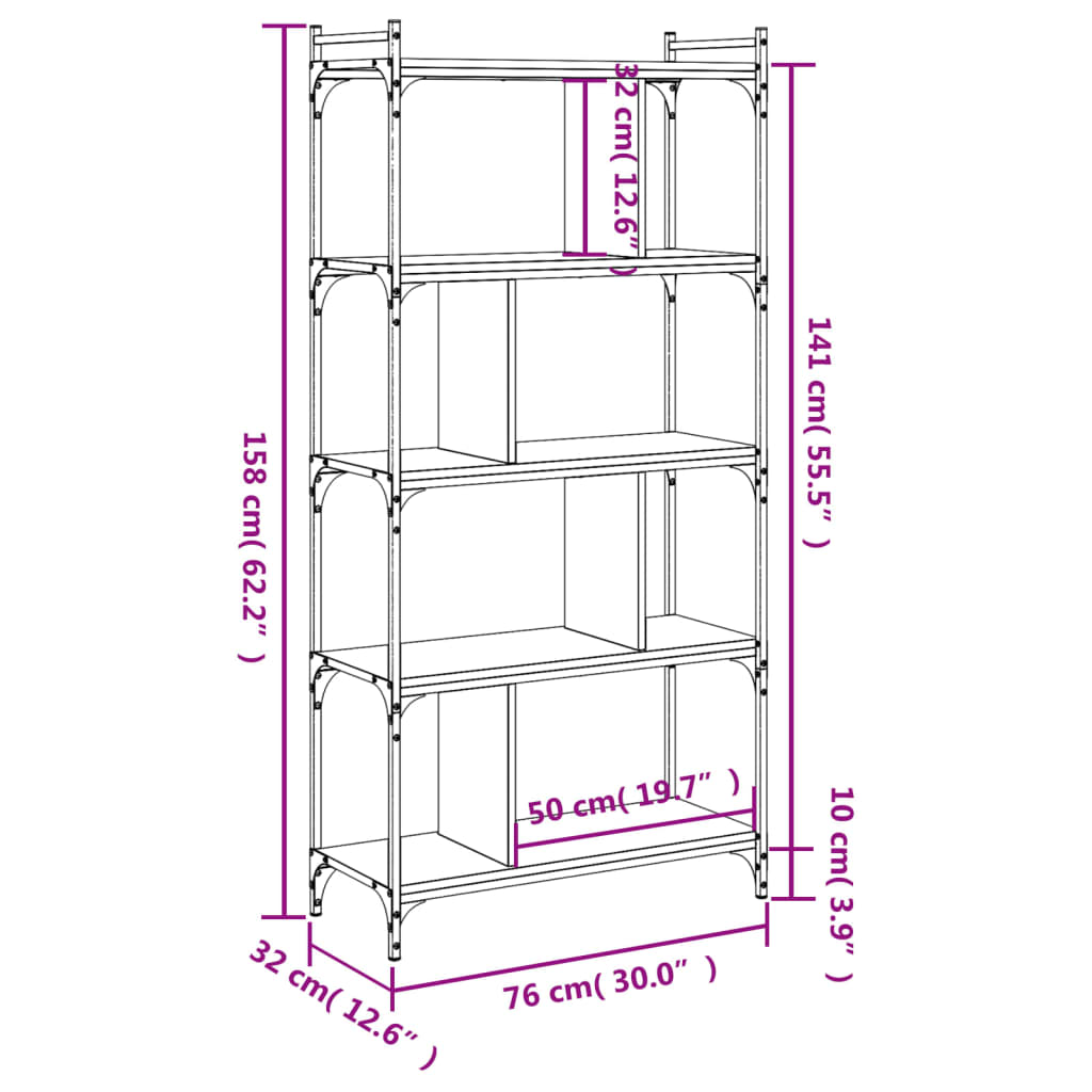 vidaXL Βιβλιοθήκη 5 Επιπέδων Μαύρη 76x32x158 εκ. Επεξεργασμένο Ξύλο