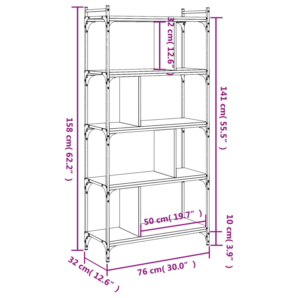 vidaXL Βιβλιοθήκη 5 Επιπέδων Καφέ Δρυς 76 x 32 x 158 εκ. Επεξ. Ξύλο