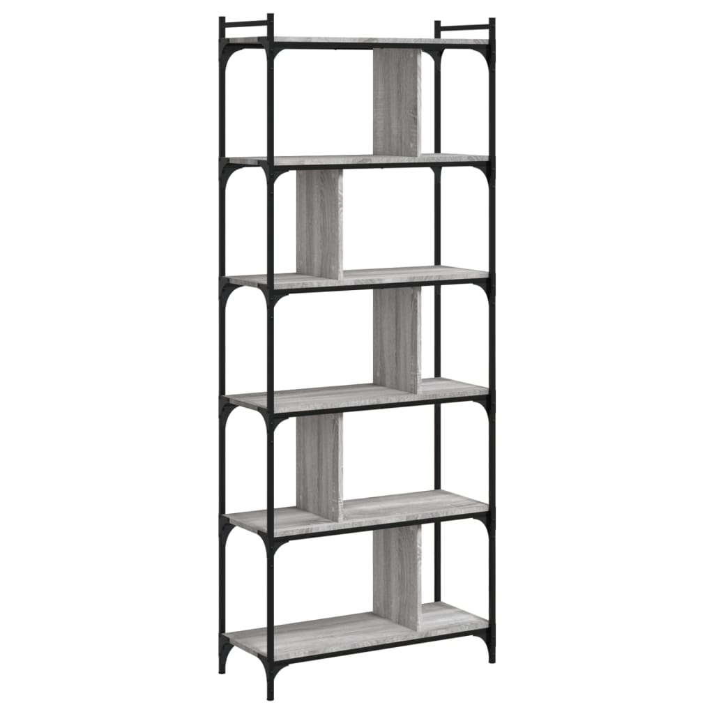 vidaXL Βιβλιοθήκη 6 Επιπέδων Γκρι Sonoma 76 x 32 x 192 εκ. Επεξ. Ξύλο