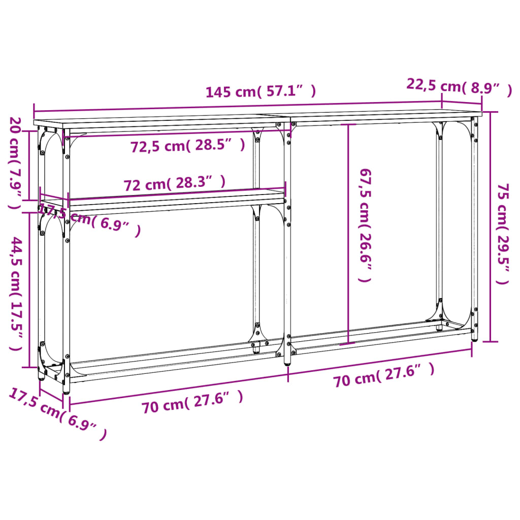 vidaXL Τραπέζι Κονσόλα Καπνιστή Δρυς 145x22,5x75 εκ. Επεξεργ. Ξύλο