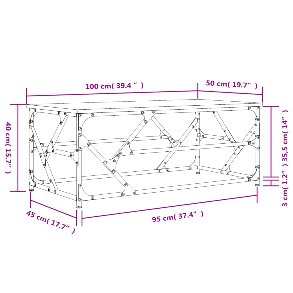 vidaXL Τραπεζάκι Σαλονιού Γκρι Sonoma 100x50x40 εκ. Επεξεργασμένο Ξύλο