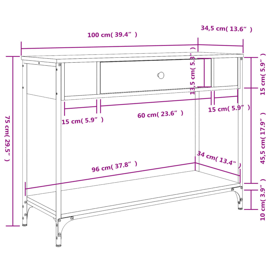 vidaXL Τραπέζι Κονσόλα Γκρι Sonoma 100x34,5x75 εκ. Επεξεργασμένο Ξύλο