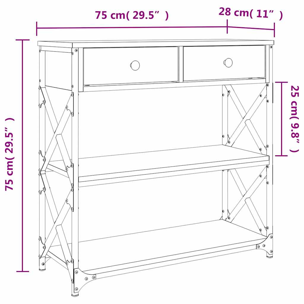 vidaXL Τραπέζι Κονσόλα Γκρι Sonoma 75x28x75 εκ. Επεξεργασμένο Ξύλο