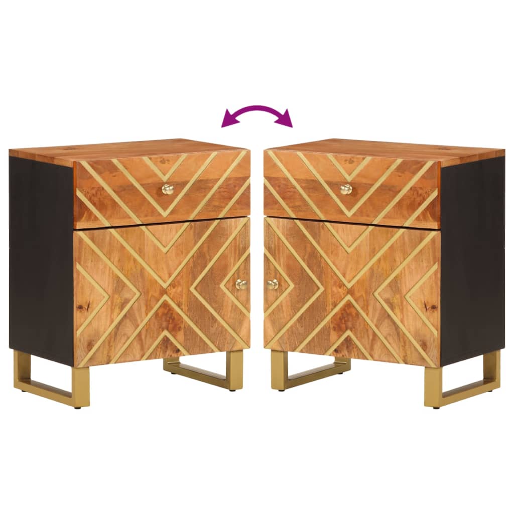 vidaXL Κομοδίνο Καφέ και Μαύρο 50x33x60 εκ. από Μασίφ Ξύλο Μάνγκο