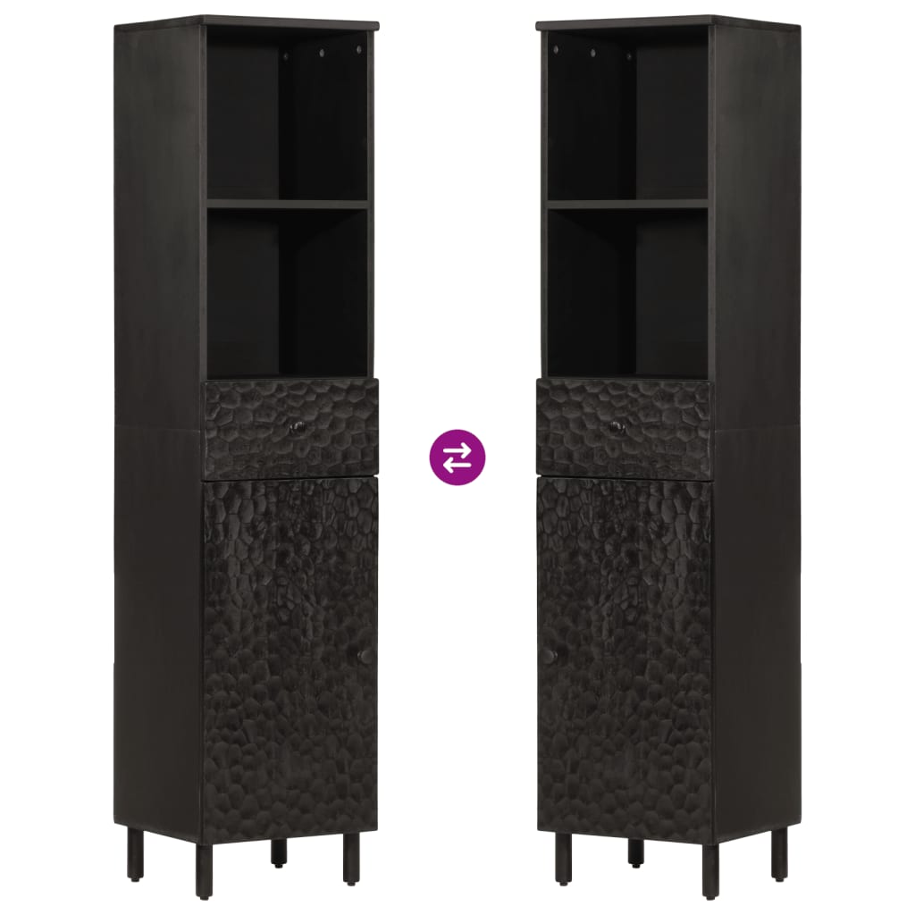 vidaXL Ντουλάπι Μπάνιου Μαύρο 38 x 33 x 160 εκ. από Μασίφ Ξύλο Μάνγκο