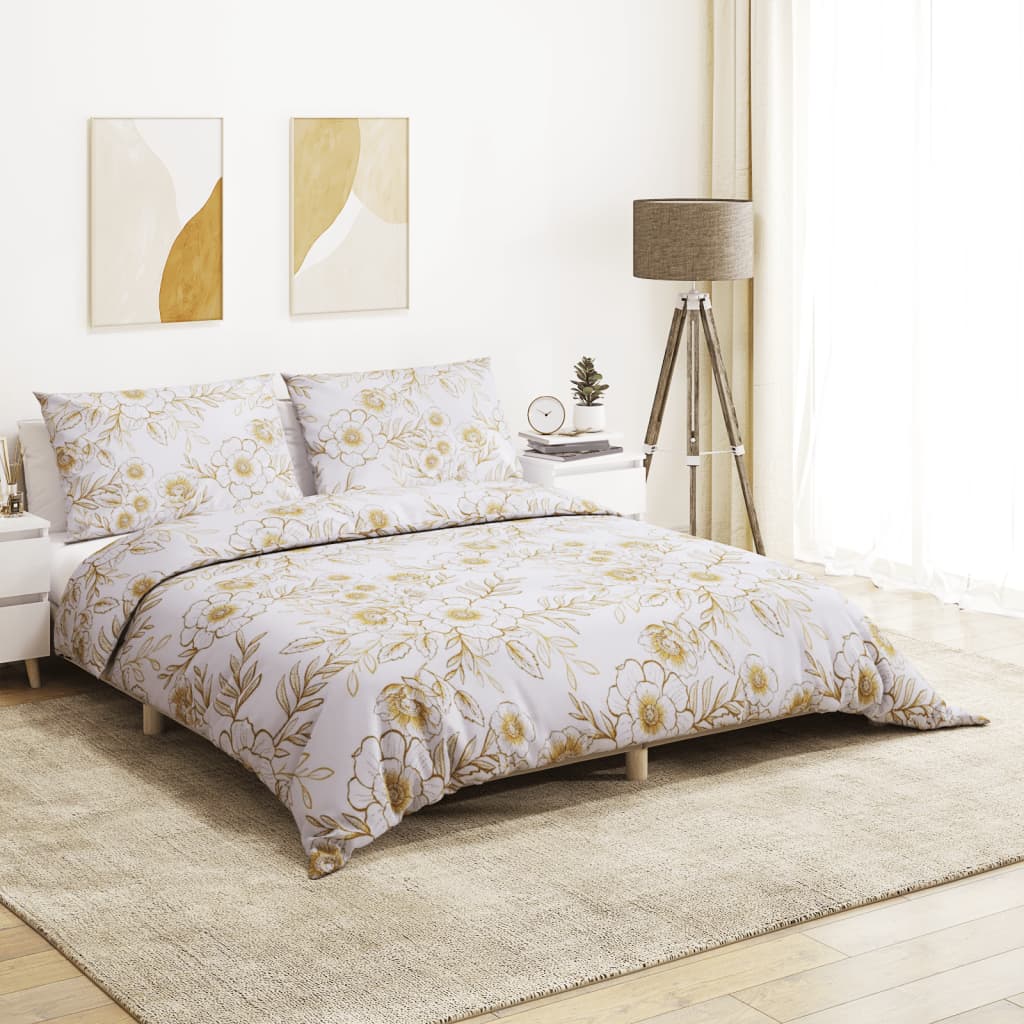 vidaXL Σετ Παπλωματοθήκη Λευκό και Καφέ 135x200 εκ. Βαμβακερό