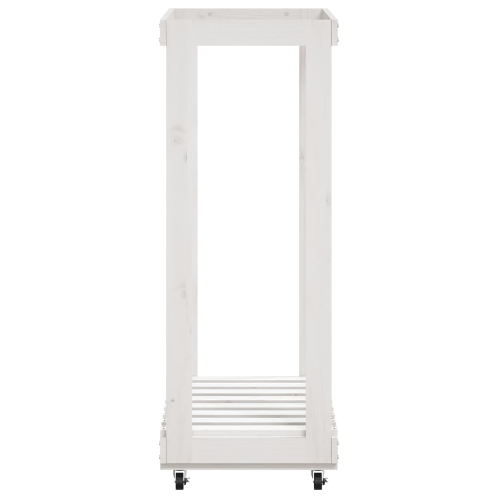 vidaXL Ξυλοθήκη με Τροχούς Λευκή 76,5x40x108 εκ. από Μασίφ Ξύλο Πεύκου