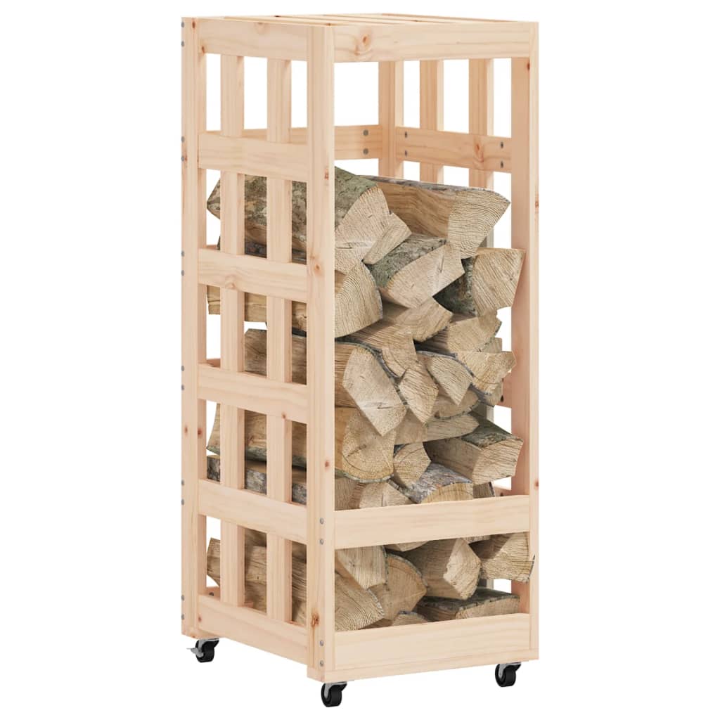 vidaXL Ξυλοθήκη με Τροχούς Μαύρη 40x49x110 εκ. από Μασίφ Ξύλο Πεύκου