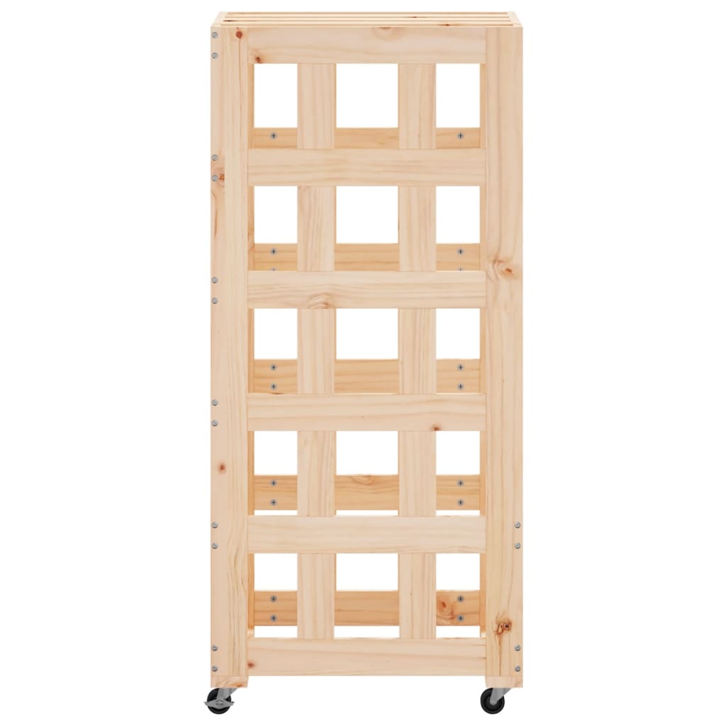 vidaXL Ξυλοθήκη με Τροχούς Μαύρη 40x49x110 εκ. από Μασίφ Ξύλο Πεύκου