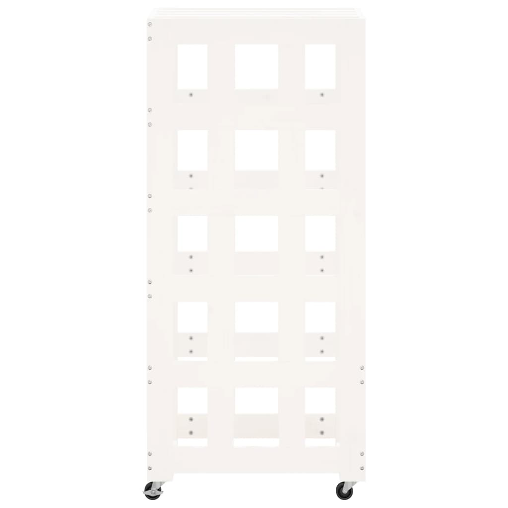 vidaXL Ξυλοθήκη με Τροχούς Λευκή 40x49x110 εκ. από Μασίφ Ξύλο Πεύκου