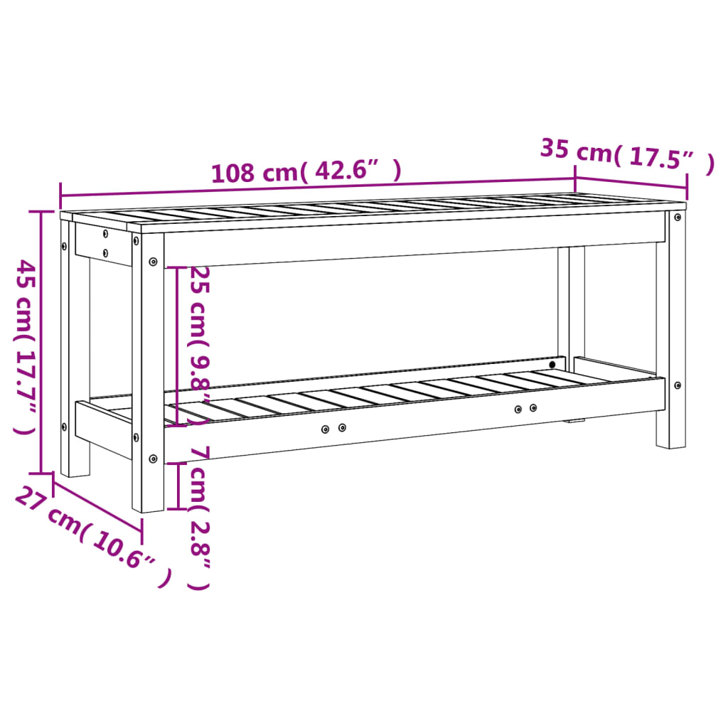 vidaXL Παγκάκι Κήπου Μαύρο 108 x 35 x 45 εκ. από Μασίφ Ξύλο Πεύκου