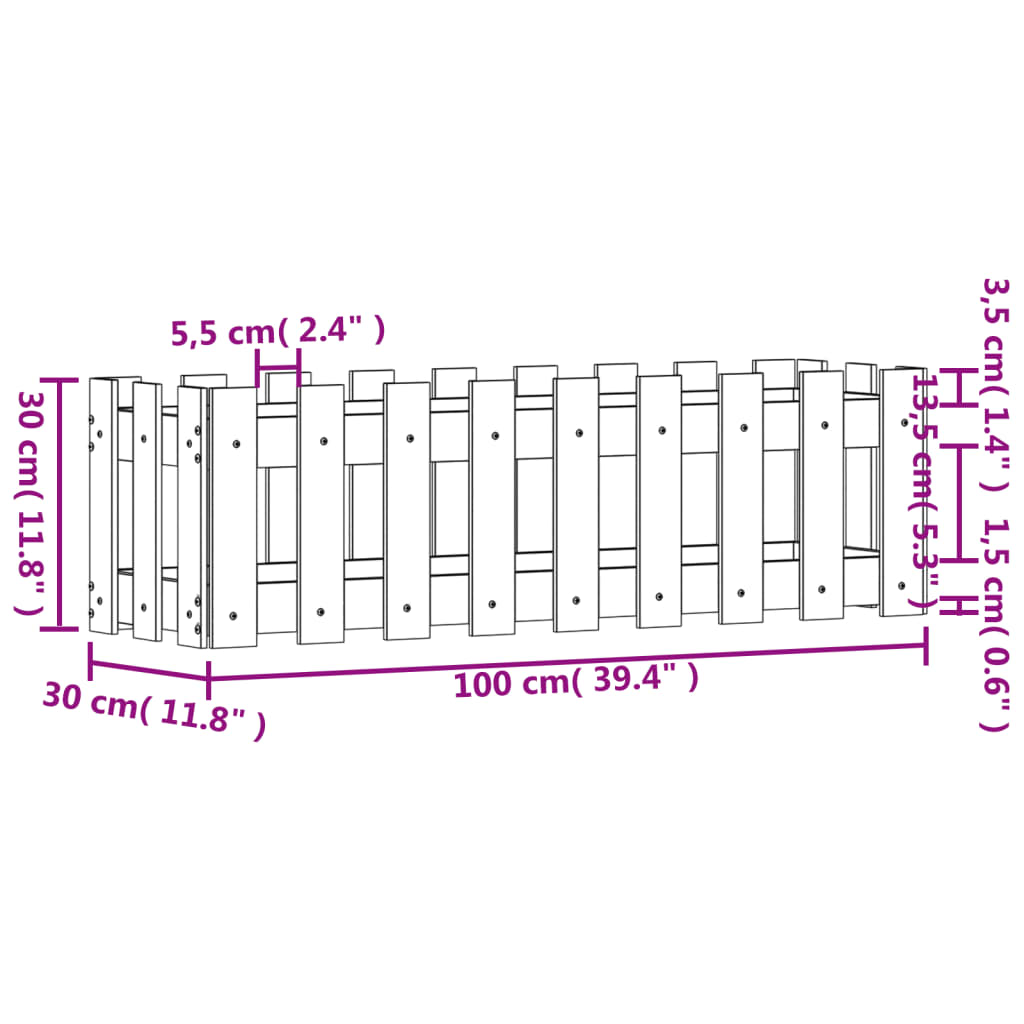 vidaXL Ζαρντινιέρα Υπερυψωμένη Φράχτης 100x30x30 εκ Μασίφ Ψευδοτσούγκα