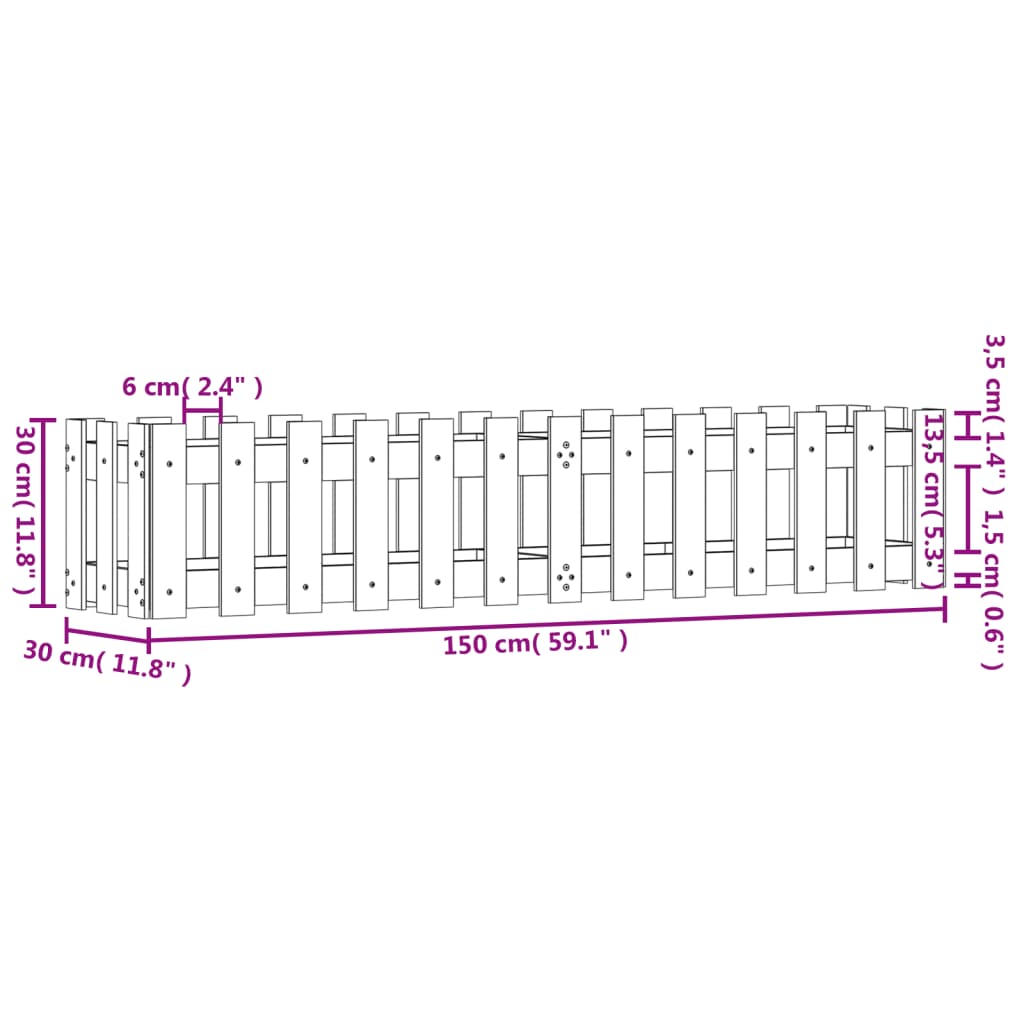 vidaXL Ζαρντινιέρα με Σχέδιο Φράχτη 150x30x30εκ. Εμποτισμ. Ξύλο Πεύκου