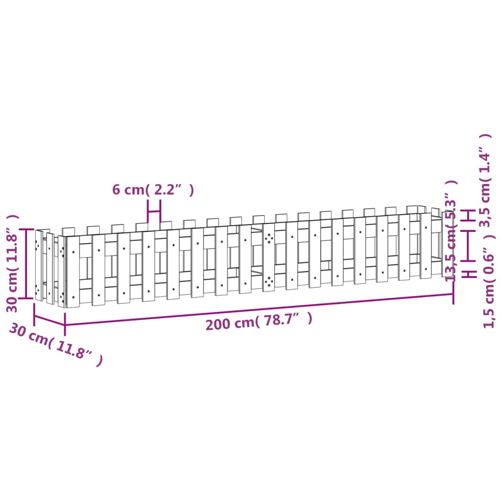 vidaXL Ζαρντινιέρα με Σχέδιο Φράχτη 200x30x30 εκ. Μασίφ Ψευδοτσούγκα