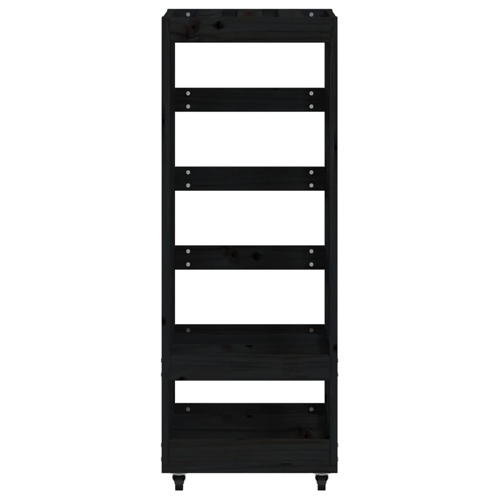 vidaXL Ξυλοθήκη με Τροχούς Μαύρη 40 x 49 x 110 εκ. Μασίφ Ξύλο Πεύκου