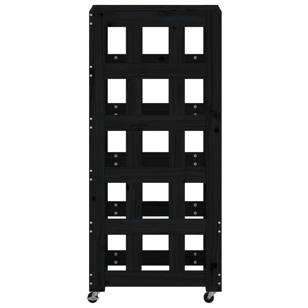 vidaXL Ξυλοθήκη με Τροχούς Μαύρη 40 x 49 x 110 εκ. Μασίφ Ξύλο Πεύκου