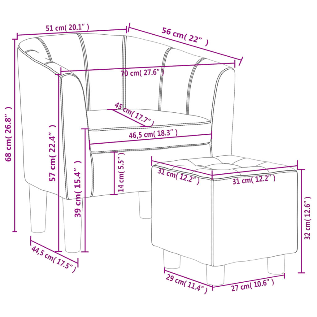 vidaXL Πολυθρόνα Μπάρελ με Υποπόδιο Κόκκινη από Συνθετικό Δέρμα