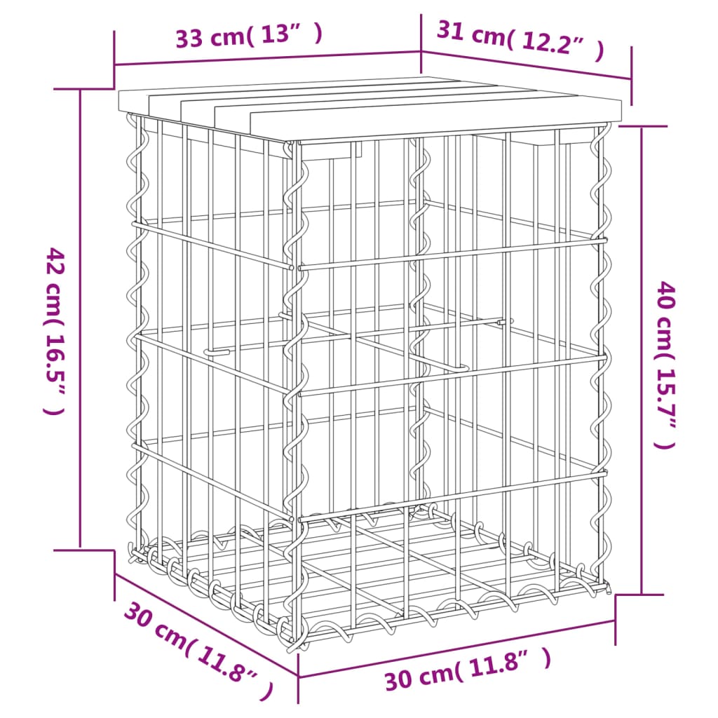 vidaXL Παγκάκι Κήπου Συρματοκιβώτιο 33x31x42 εκ. από Μασίφ Ξύλο Πεύκου