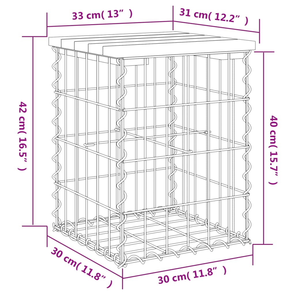 vidaXL Παγκάκι Κήπου Συρματοκιβώτιο 33x31x42 εκ. Εμποτ. Ξύλο Πεύκου