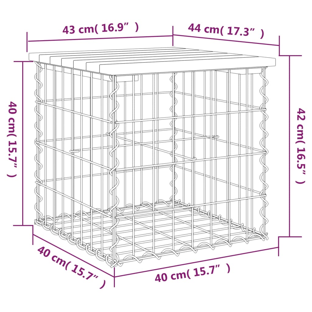 vidaXL Παγκάκι Κήπου Συρματοκιβώτιο 43x44x42 εκ. από Μασίφ Ξύλο Πεύκου