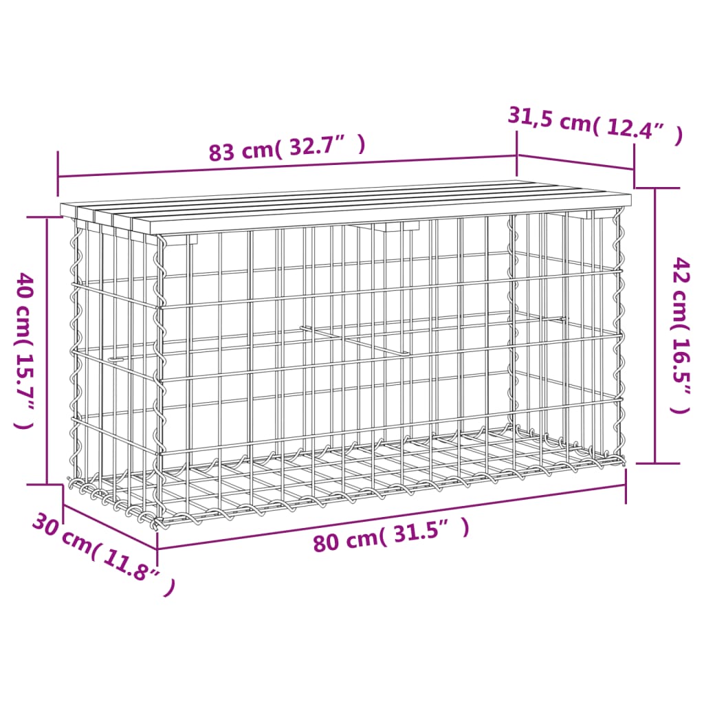 vidaXL Παγκάκι Κήπου Συρματοκιβώτιο 83x31,5x42 εκ. Μασίφ Ξύλο Πεύκου