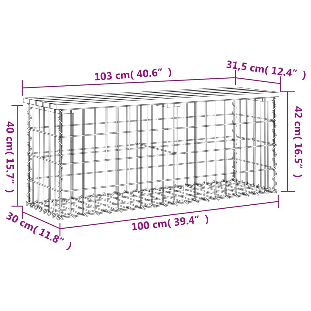 vidaXL Παγκάκι Κήπου Συρματοκιβώτιο 103x31,5x42 εκ. Μασίφ Ξύλο Πεύκου