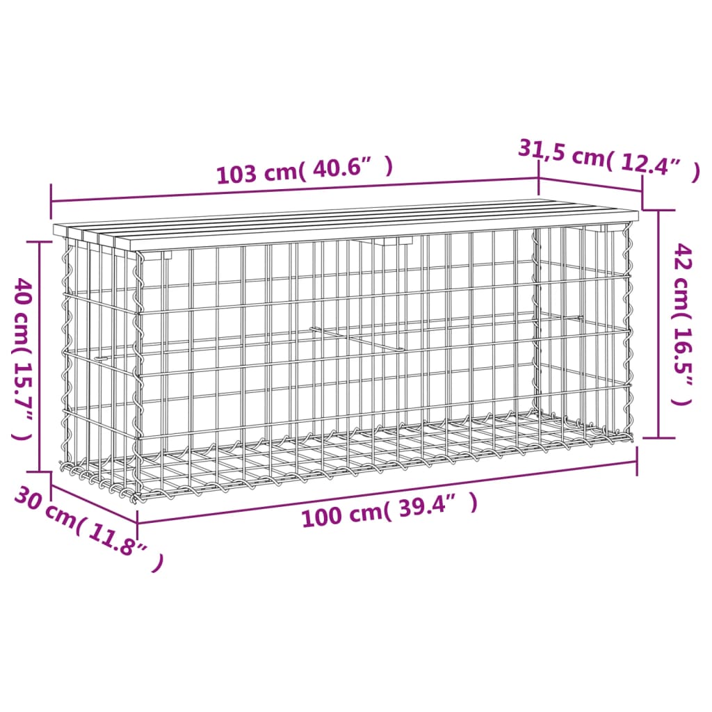 vidaXL Παγκάκι Κήπου Συρματοκιβώτιο 103x31,5x42 εκ. Εμποτ. Ξύλο Πεύκου