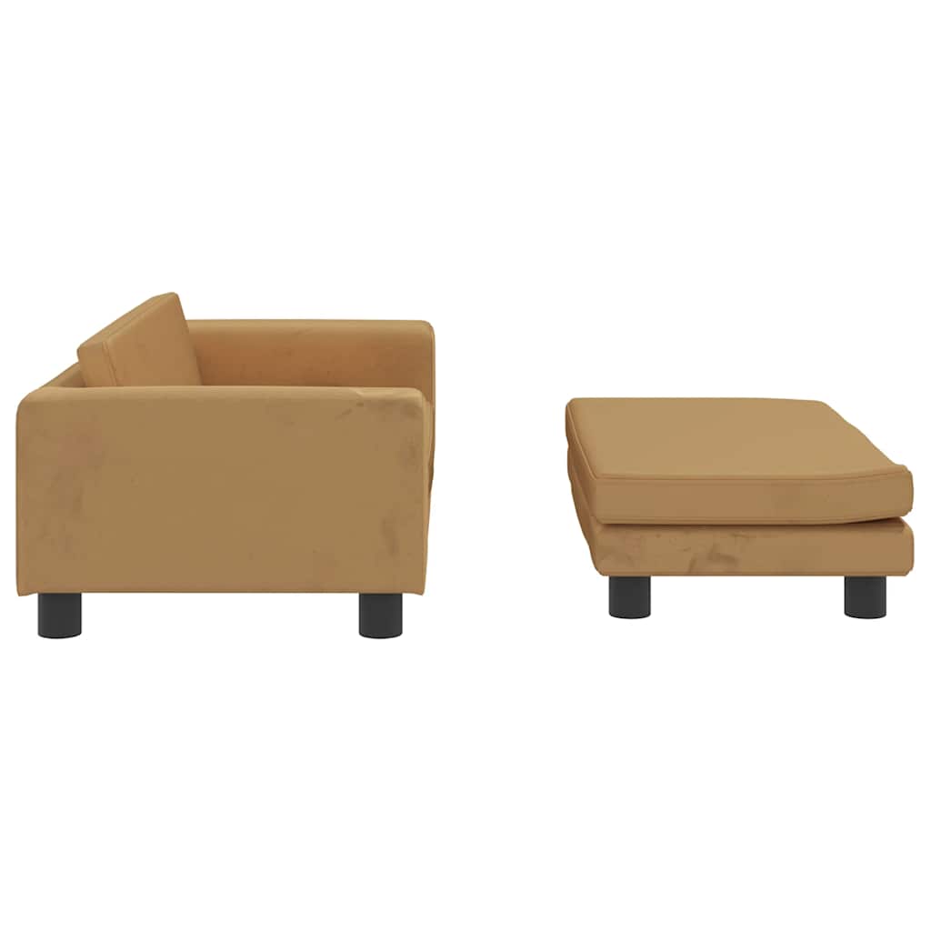 vidaXL Καναπές Παιδικός με Υποπόδιο Καφέ 100x50x30 εκ. Βελούδινος