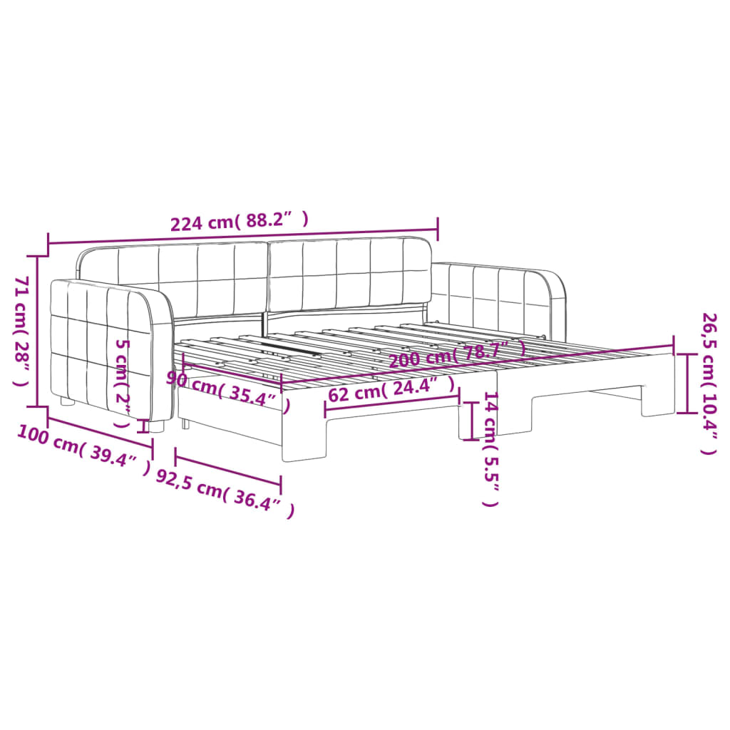 vidaXL Καναπές Κρεβάτι Συρόμενος Ροζ 90x200εκ Βελούδινος