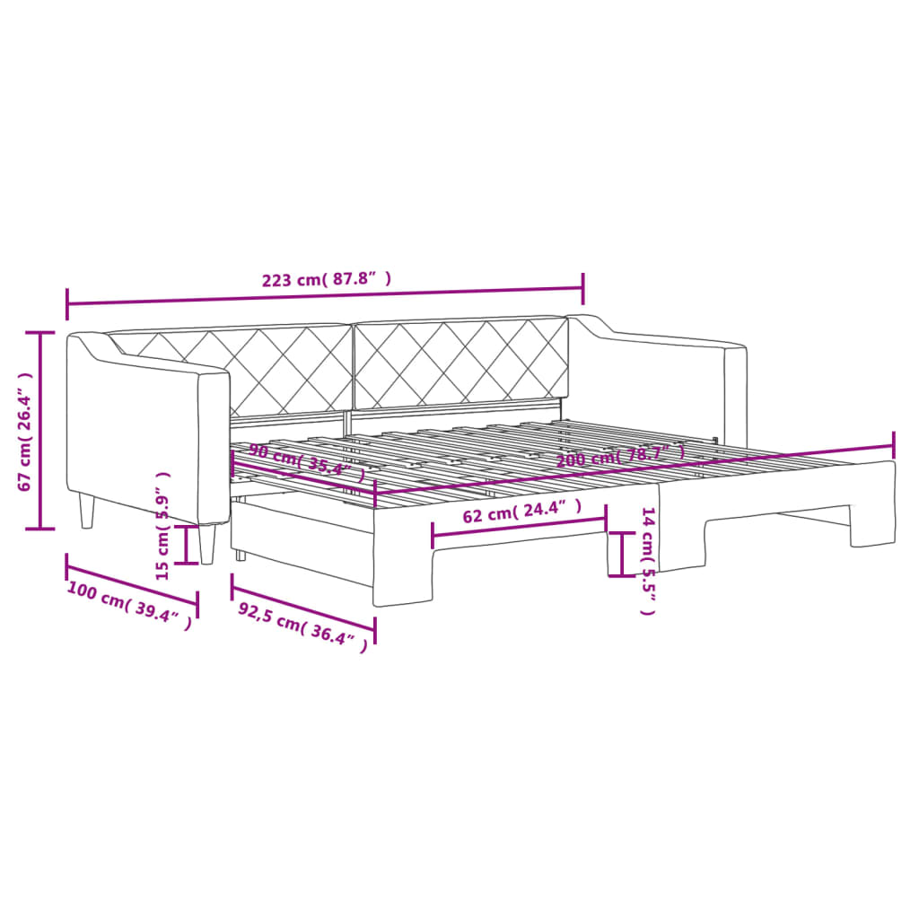 vidaXL Καναπές Κρεβάτι Συρόμενος Γκρι / Μπεζ 90 x 200 εκ. Υφασμάτινος