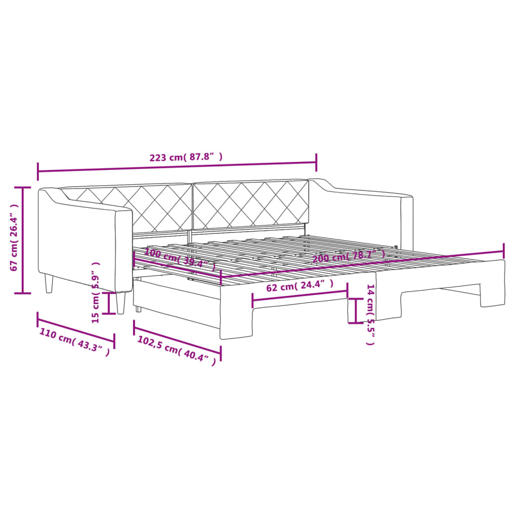 vidaXL Καναπές Κρεβάτι Συρόμενος Γκρι / Μπεζ 100 x 200 εκ. Υφασμάτινος