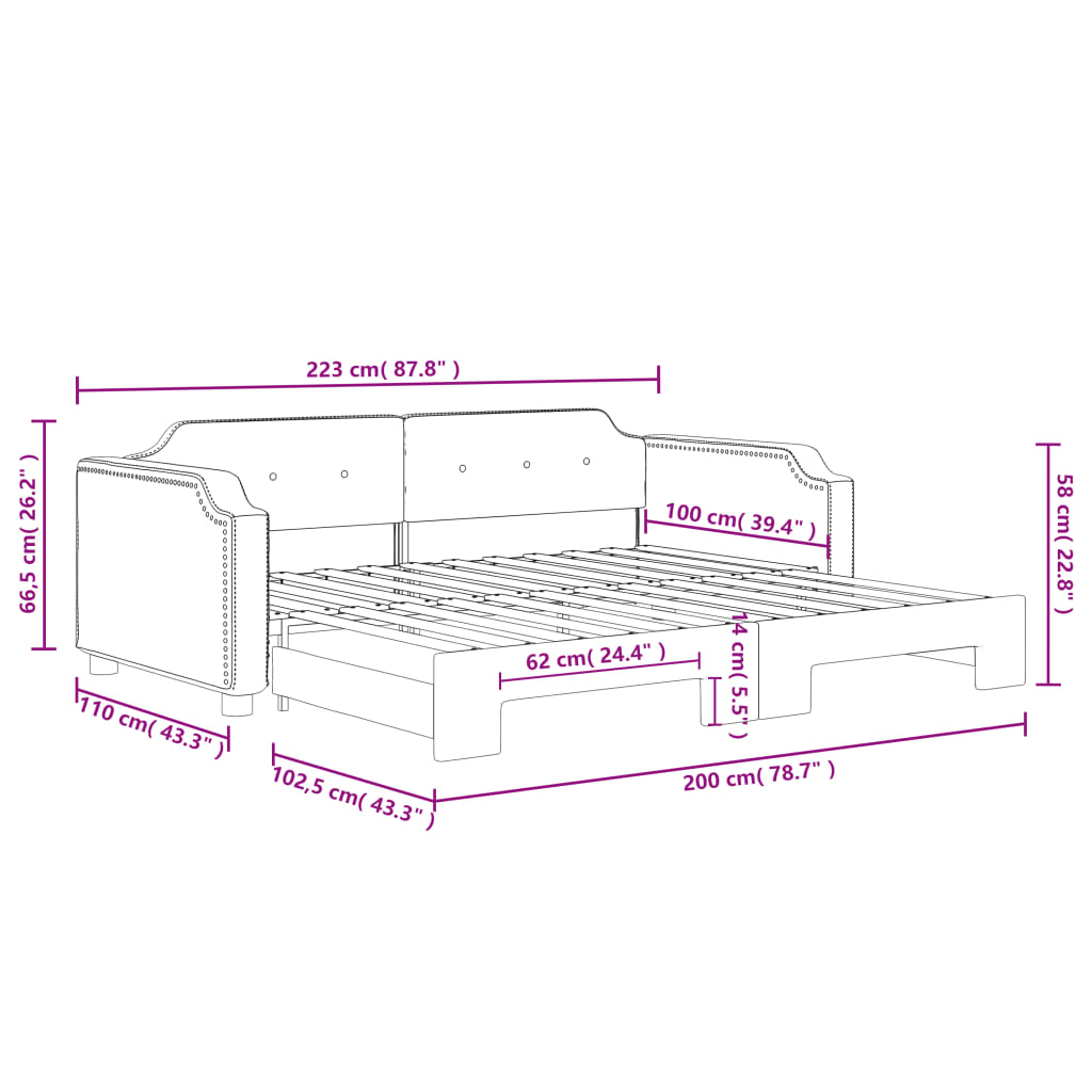 vidaXL Καναπές Κρεβάτι Συρόμενος Αν. Γκρι 100 x 200 εκ. Ύφασμα