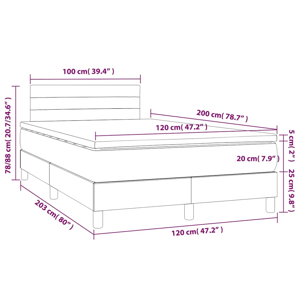 vidaXL Κρεβάτι Boxspring με Στρώμα Σκούρο Μπλε 120x200 εκ. Βελούδινο
