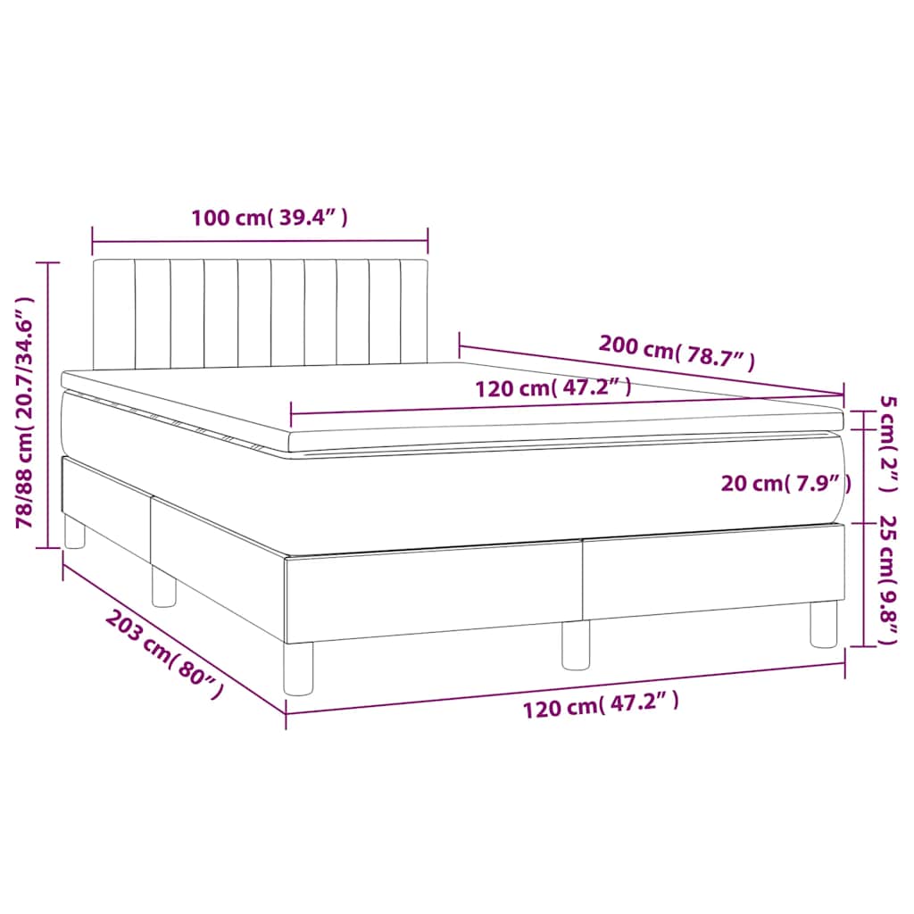 vidaXL Κρεβάτι Boxspring με Στρώμα Σκούρο Μπλε 120x200 εκ. Βελούδινο