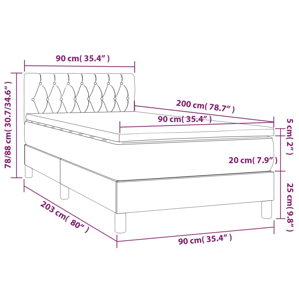 vidaXL Κρεβάτι Boxspring με Στρώμα Μαύρο 90x200 εκ. Βελούδινο