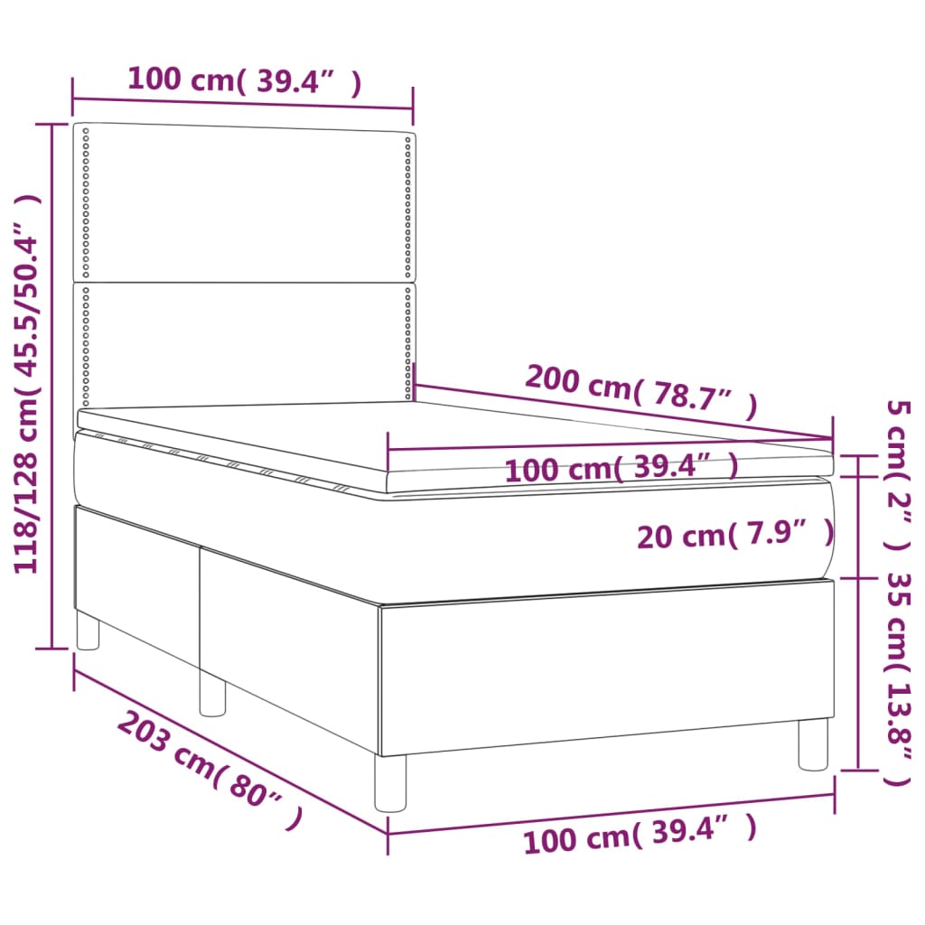 vidaXL Κρεβάτι Boxspring με Στρώμα Μπλε 100 x 200 εκ. Υφασμάτινο