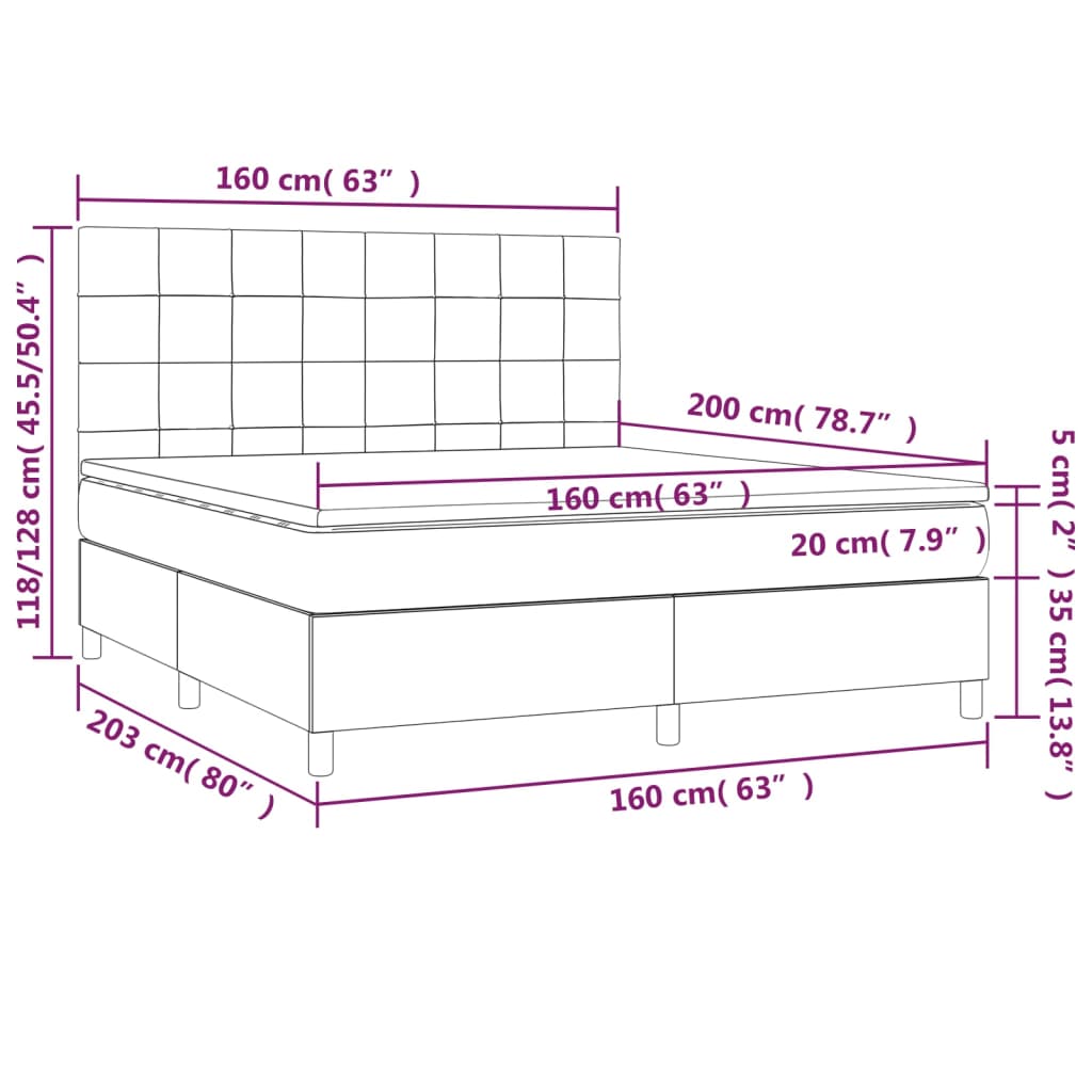 vidaXL Κρεβάτι Boxspring με Στρώμα Κρεμ 160x200 εκ. Υφασμάτινο