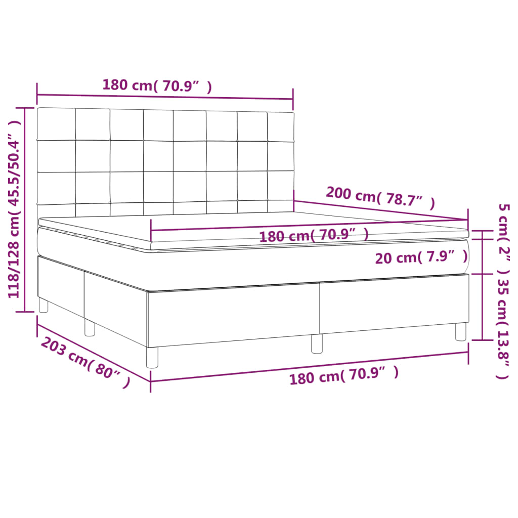 vidaXL Κρεβάτι Boxspring με Στρώμα Σκούρο Γκρι 180x200 εκ Υφασμάτιν