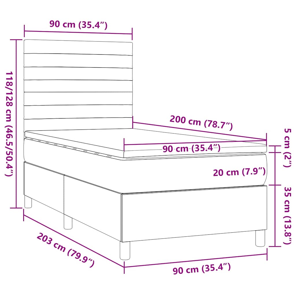 vidaXL Κρεβάτι Boxspring με Στρώμα Σκούρο Καφέ 90x200 εκ. Υφασμάτινο