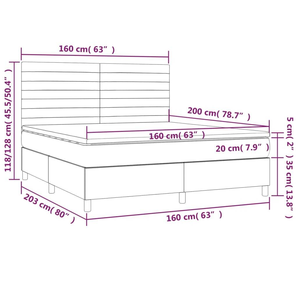 vidaXL Κρεβάτι Boxspring με Στρώμα Σκούρο Καφέ 160x200 εκ Υφασμάτινο