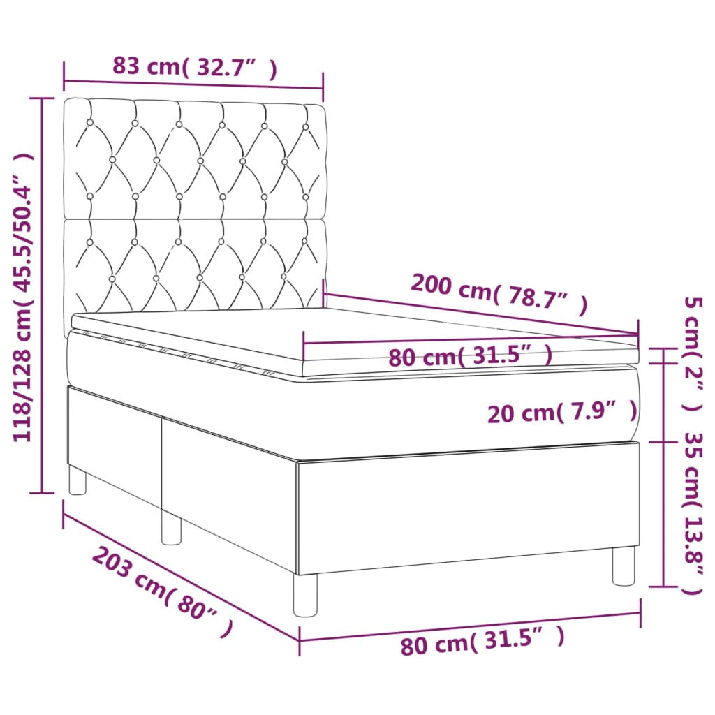 vidaXL Κρεβάτι Boxspring με Στρώμα Σκούρο Καφέ 80x200 εκ. Υφασμάτινο