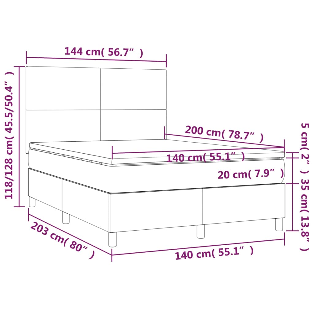 vidaXL Κρεβάτι Boxspring με Στρώμα Ανοιχτό Γκρι 140x200 εκ. Υφασμάτινο