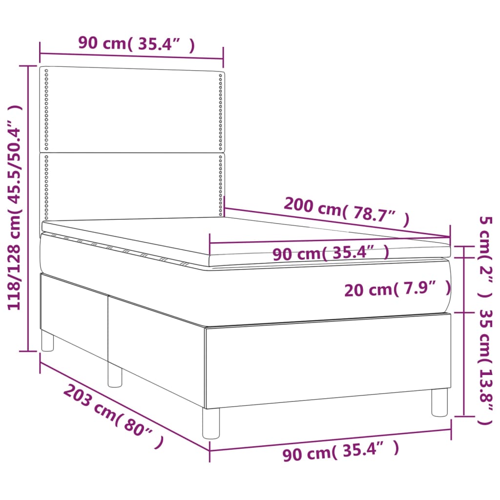 vidaXL Κρεβάτι Boxspring με Στρώμα Σκούρο Καφέ 90x200 εκ. Υφασμάτινο
