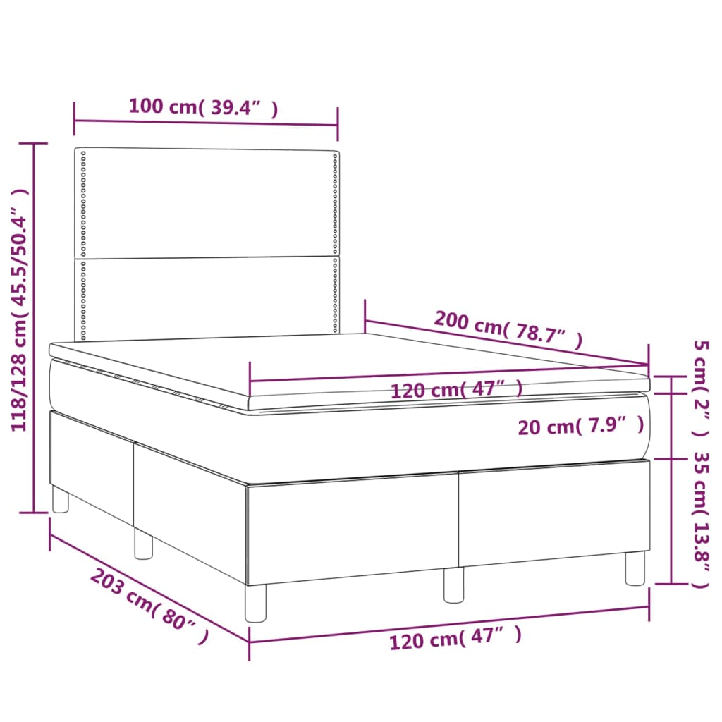vidaXL Κρεβάτι Boxspring με Στρώμα Taupe 120x200 εκ. Υφασμάτινο