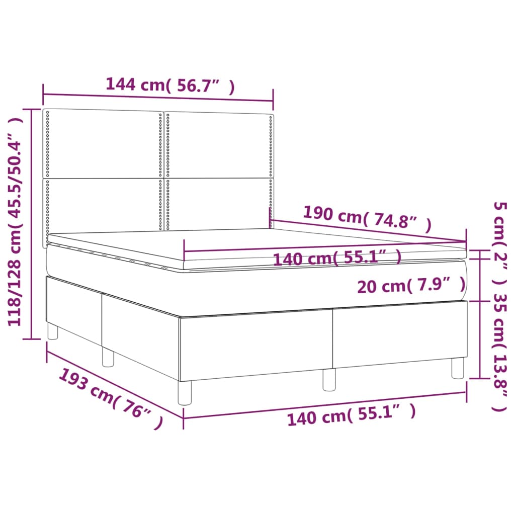 vidaXL Κρεβάτι Boxspring με Στρώμα Κρεμ 140x190 εκ. Υφασμάτινο