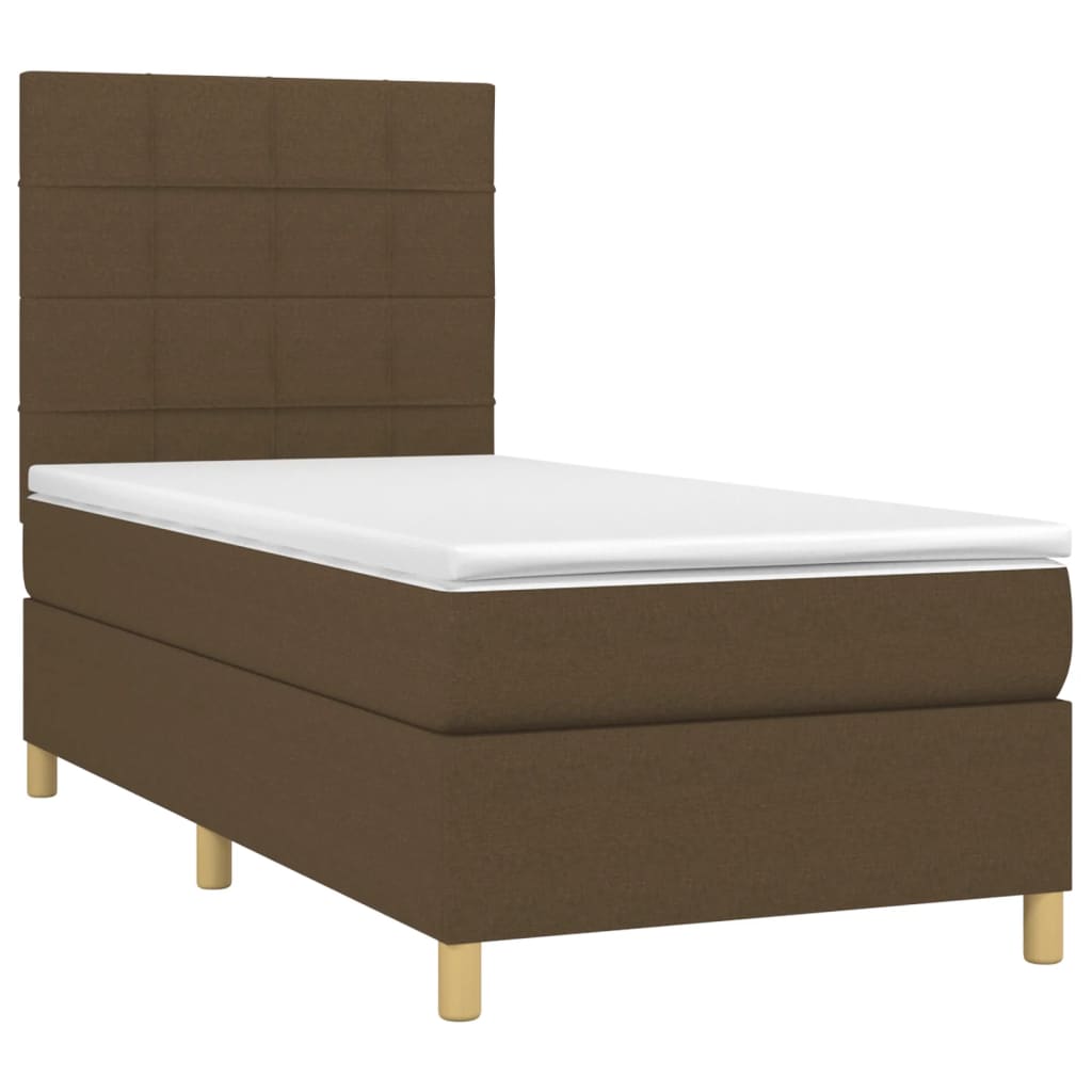 vidaXL Κρεβάτι Boxspring με Στρώμα Σκούρο Καφέ 90x200 εκ. Υφασμάτινο