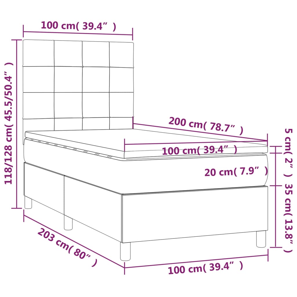 vidaXL Κρεβάτι Boxspring με Στρώμα Ανοιχτό Γκρι 100x200 εκ. Υφασμάτινο