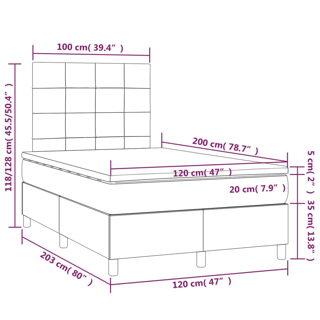 vidaXL Κρεβάτι Boxspring με Στρώμα Σκούρο Καφέ 120x200 εκ. Υφασμάτινο